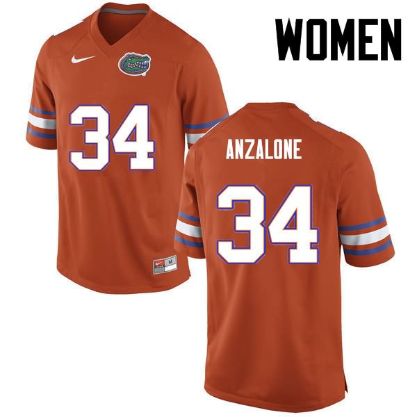 Women's NCAA Florida Gators Alex Anzalone #34 Stitched Authentic Nike Orange College Football Jersey LKU8865OU